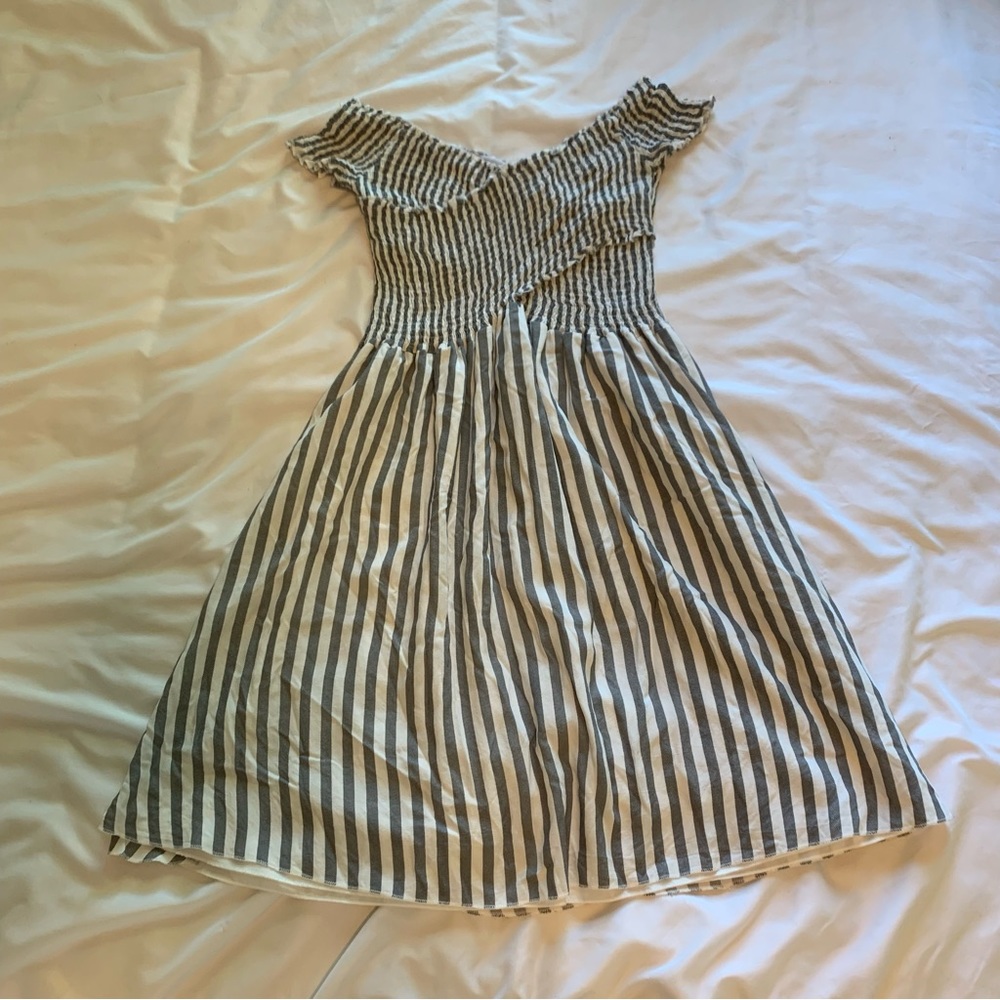 Striped A-Line Dress Off The Shoulder Sleeves